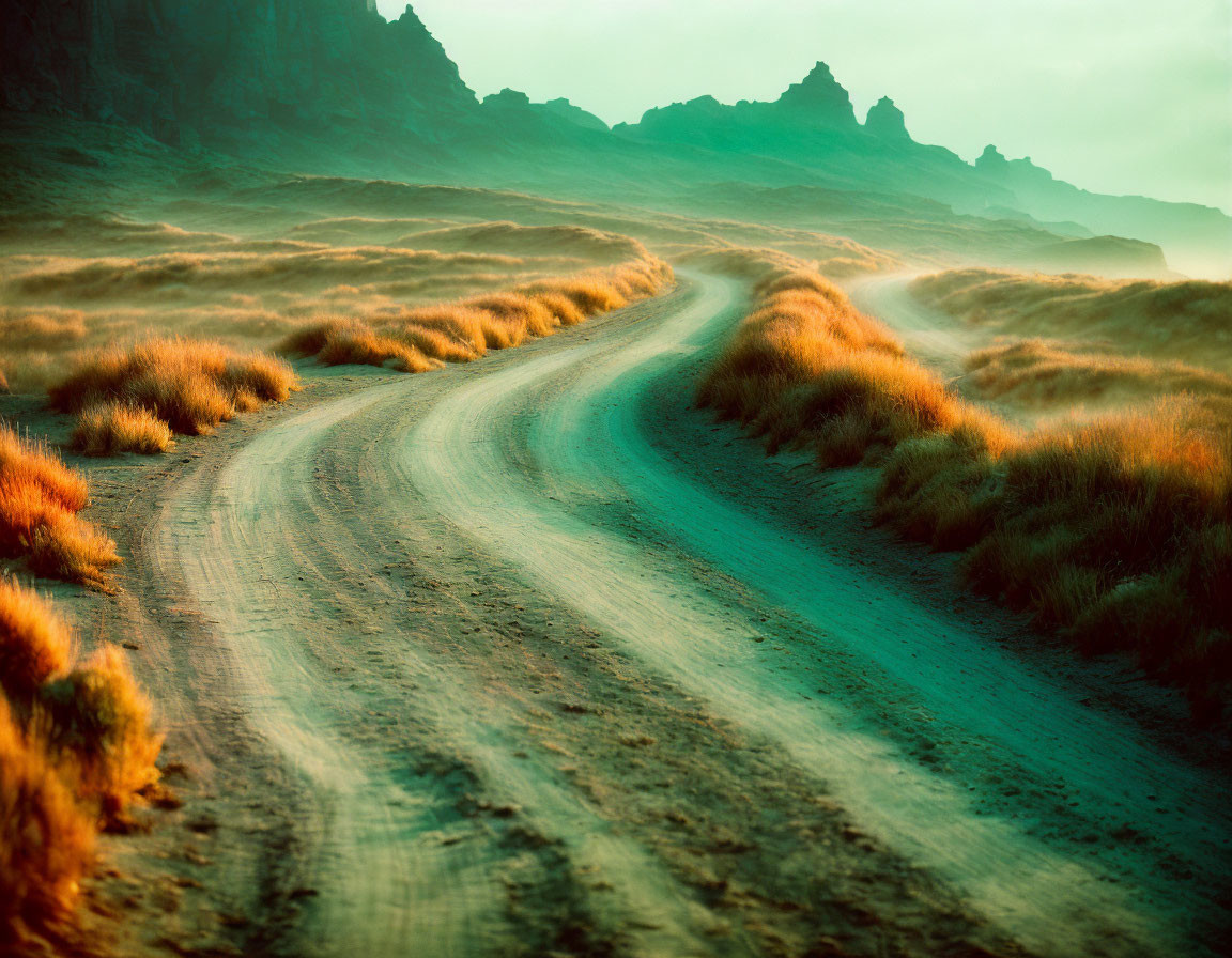 Scenic dirt road through orange grass landscape