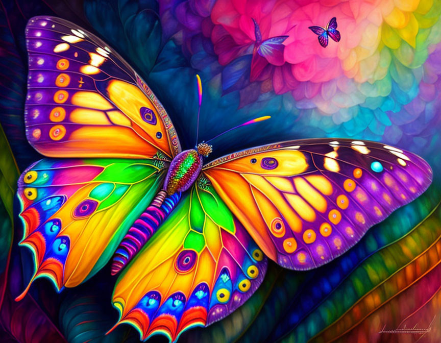 Colorful Butterfly Painting with Abstract Floral Background