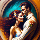 Romantic couple embracing in warm colored background