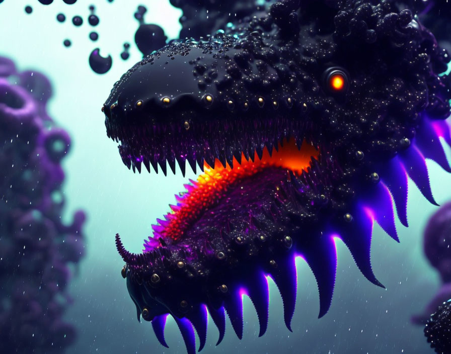 Menacing Purple Sea Monster Artwork with Glowing Throat