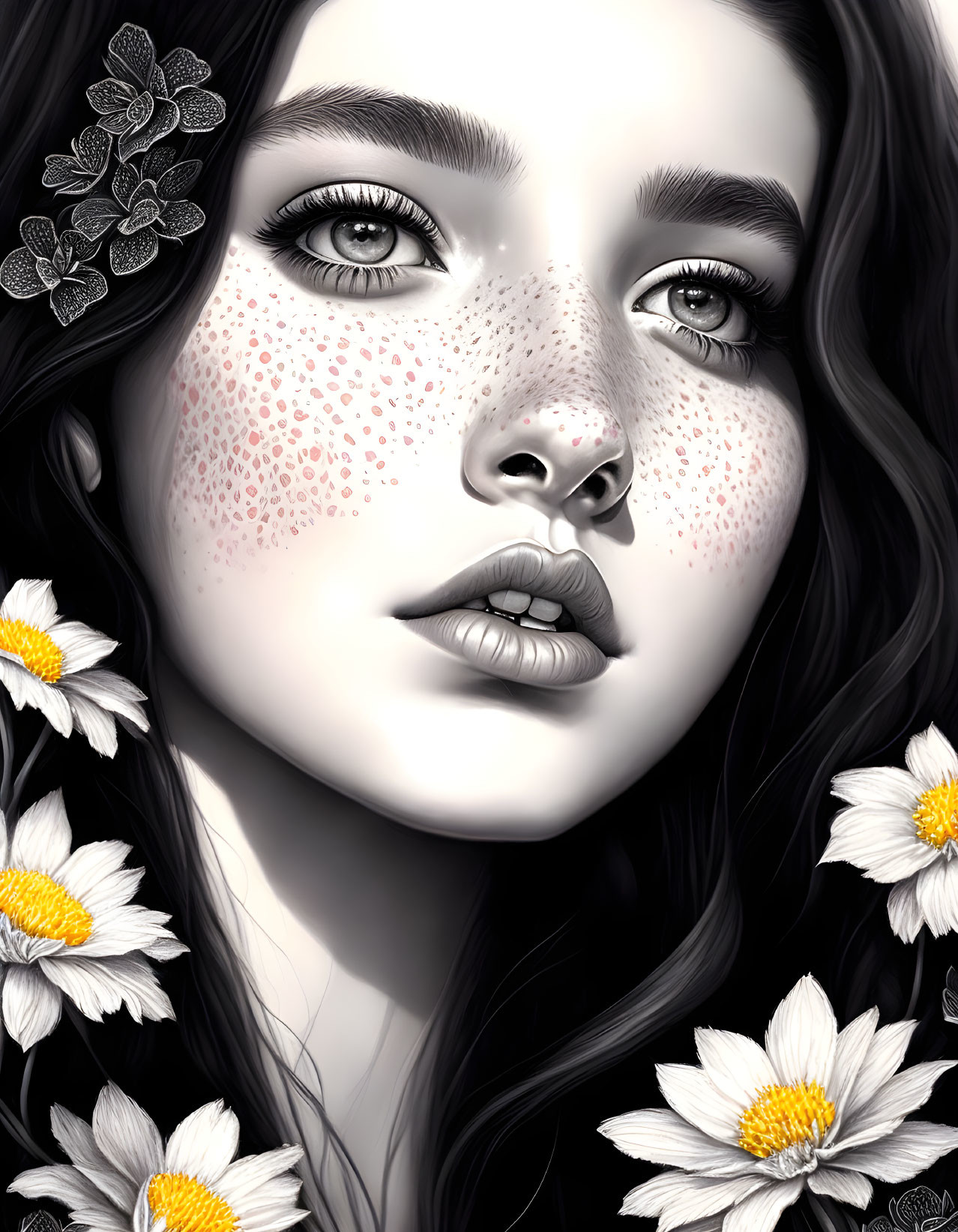 Freckles flowers and lips