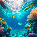 Colorful Fish Swimming in Vibrant Underwater Coral Reef Scene