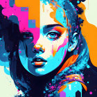 Colorful digital artwork blending a woman's face with abstract blue, orange, and yellow splashes.