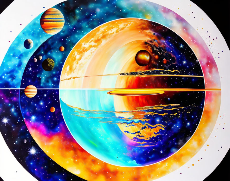 Colorful Artistic Depiction of Planets and Celestial Bodies in Space