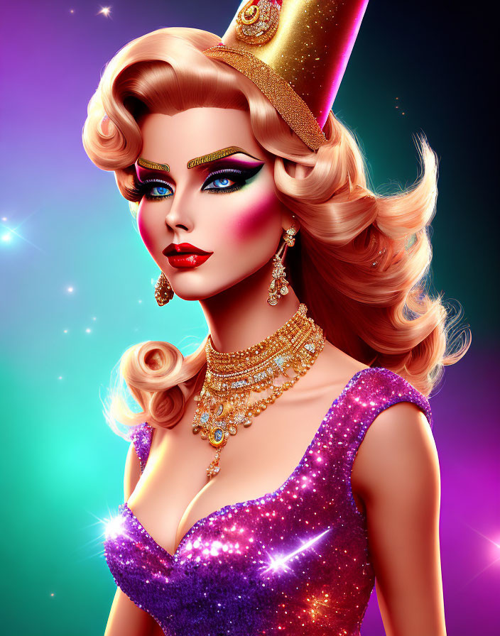 Stylized image of woman in vintage attire and glam makeup