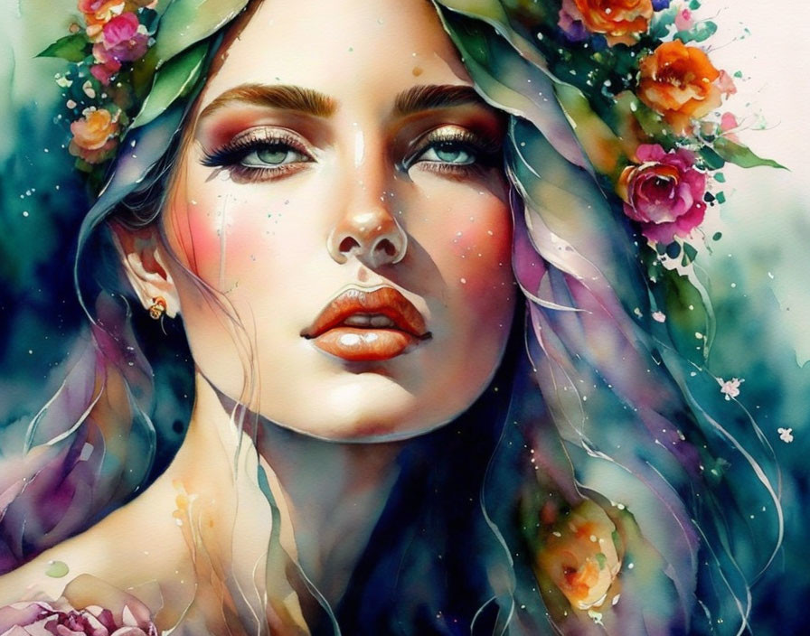 Vibrant Illustration of Woman with Floral Adornments