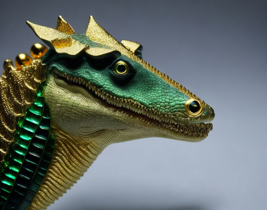 Detailed Dragon Figurine with Green Scales and Golden Accents