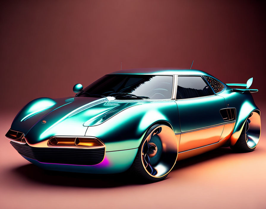 Iridescent Sports Car with Futuristic Styling on Warm Background