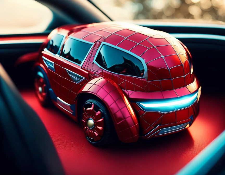 Red and Black Spider-Man Inspired Toy Car with Ambient Light