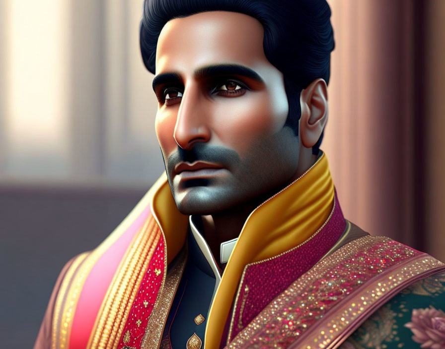 Detailed Digital Art Portrait of Man in Traditional Indian Attire