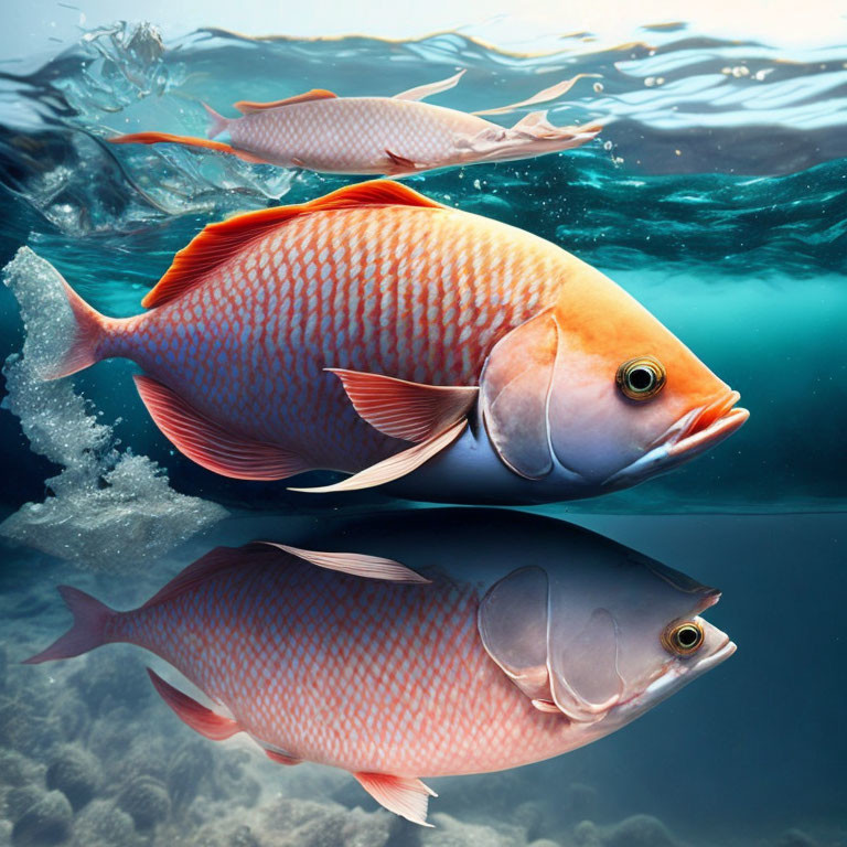 Vibrant Red Snapper Fish Swimming Underwater