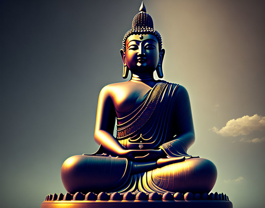 Serene Buddha statue in meditation against glowing background