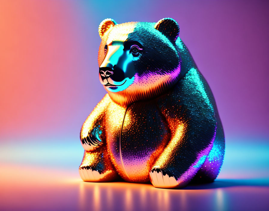 Colorful Metallic Bear Figurine with Neon Lights