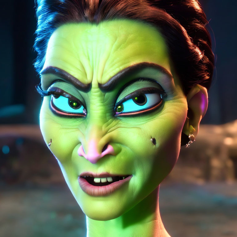 Detailed depiction of a green-skinned animated female character