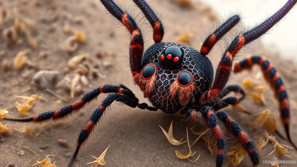 Detailed Digital Image: Vibrant Red, Blue, and Black Spider Art