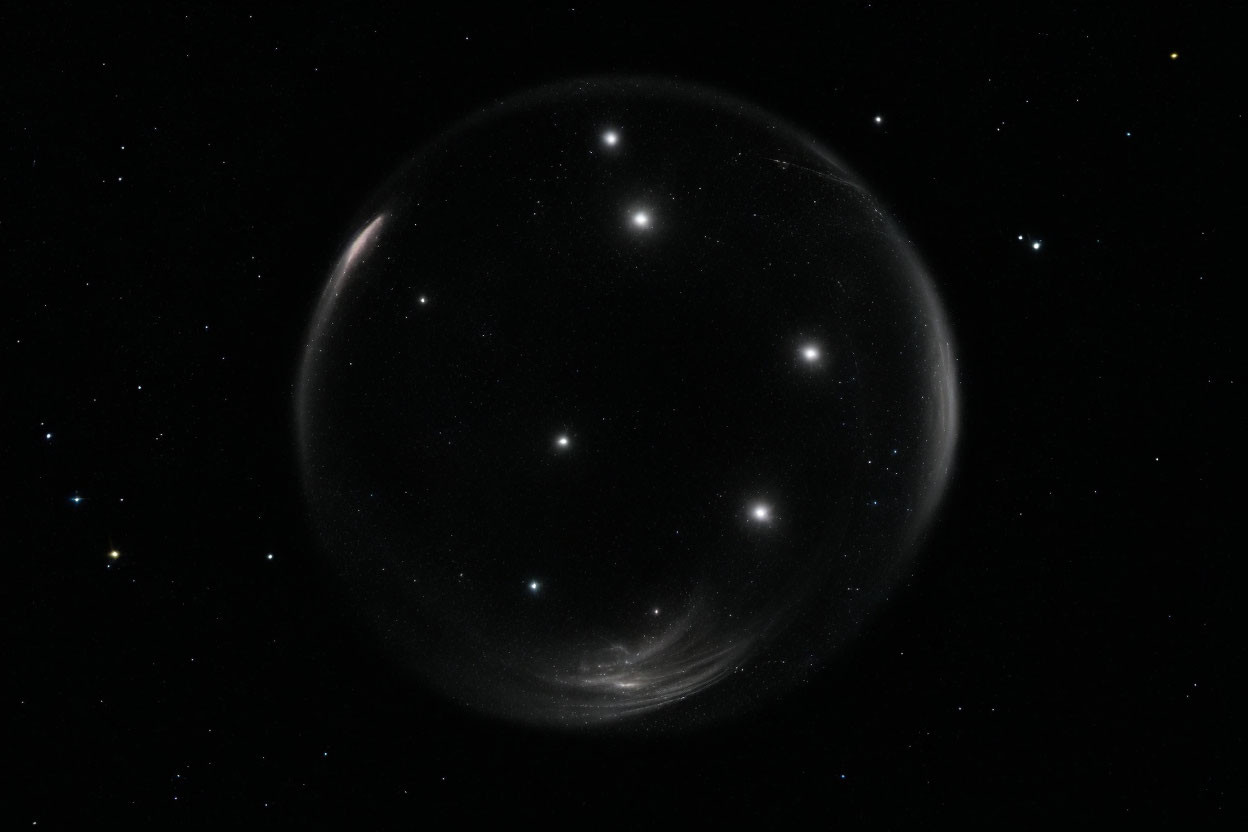 Translucent celestial sphere with stars and galaxies in outer space