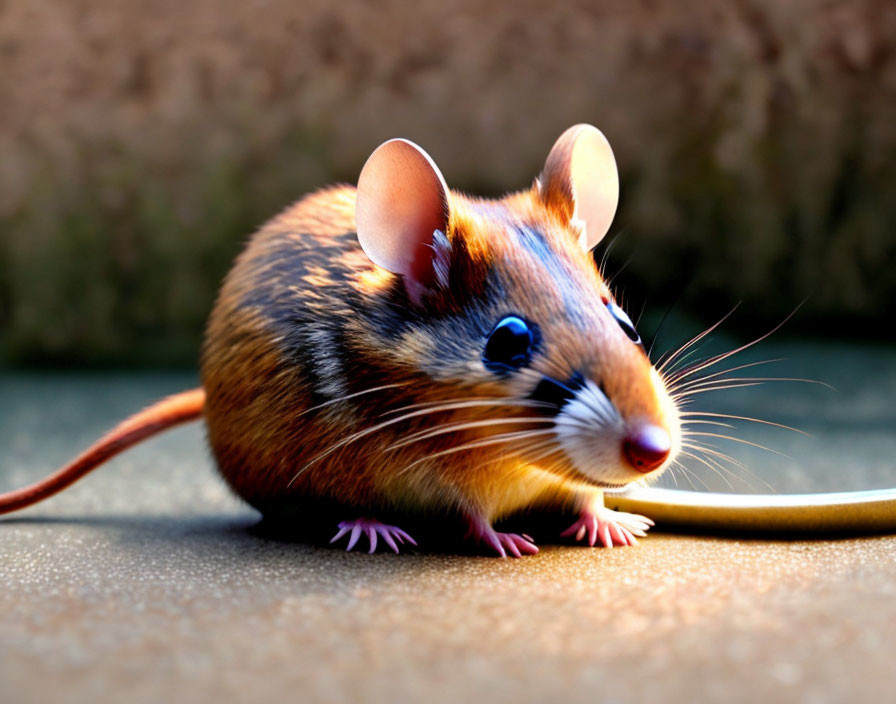 Digitally altered image: Vibrant, multicolored fur mouse on concrete