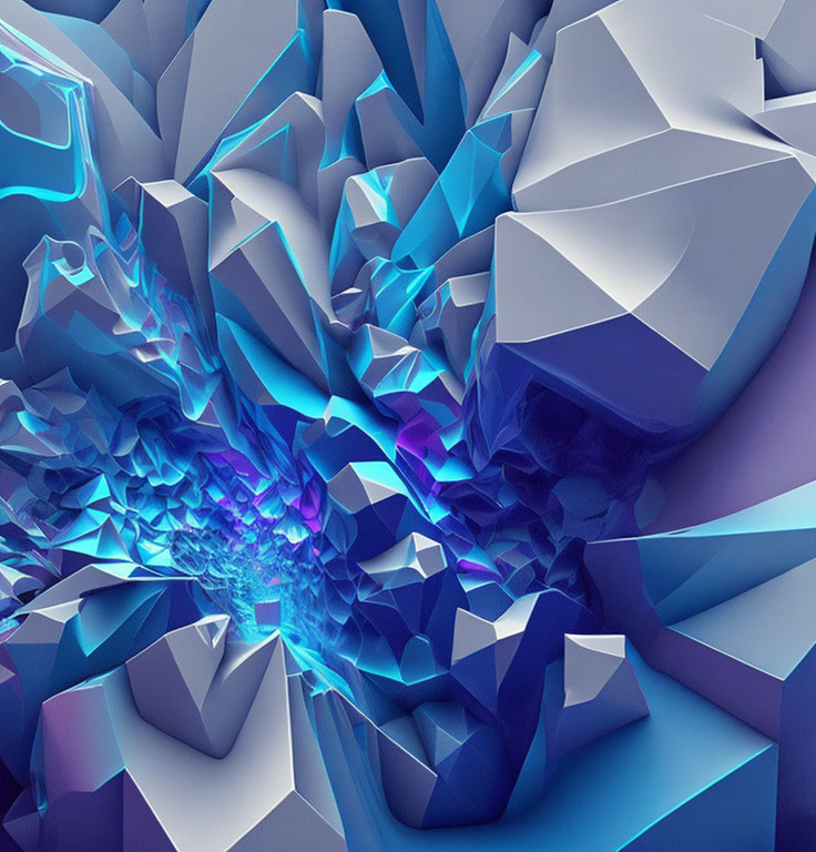 Abstract 3D Digital Artwork: Geometric Shapes in Blue and Purple