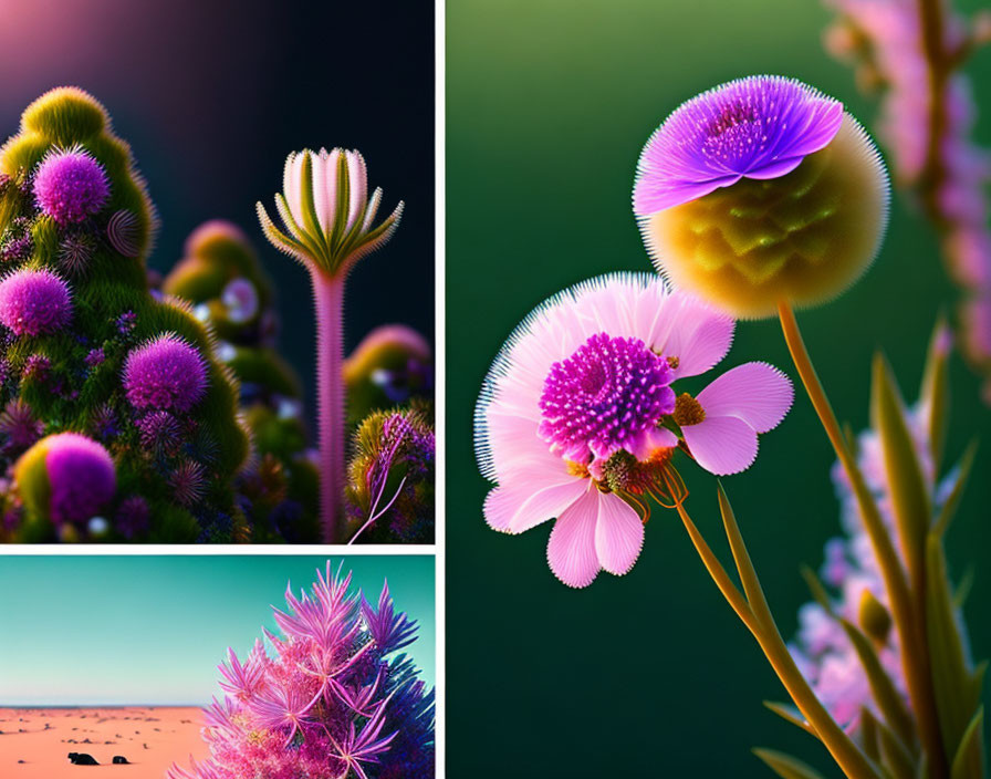 Surreal Vibrantly Colored Flower Collage with Exaggerated Features