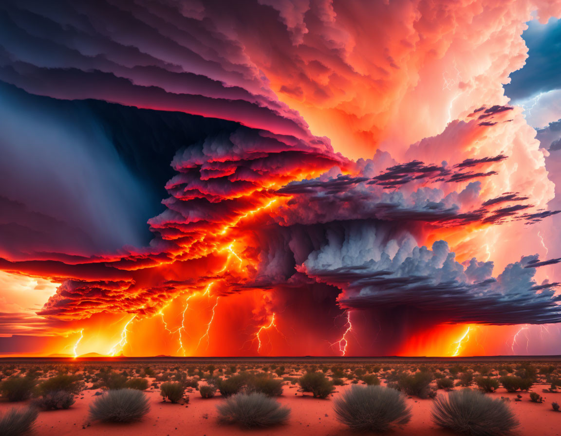 Intense lightning strikes in dramatic desert thunderstorm