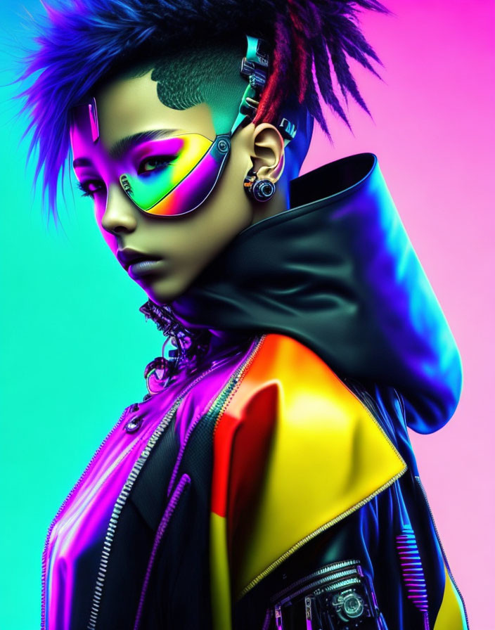 Colorful Punk Portrait with Futuristic Style and Neon Background