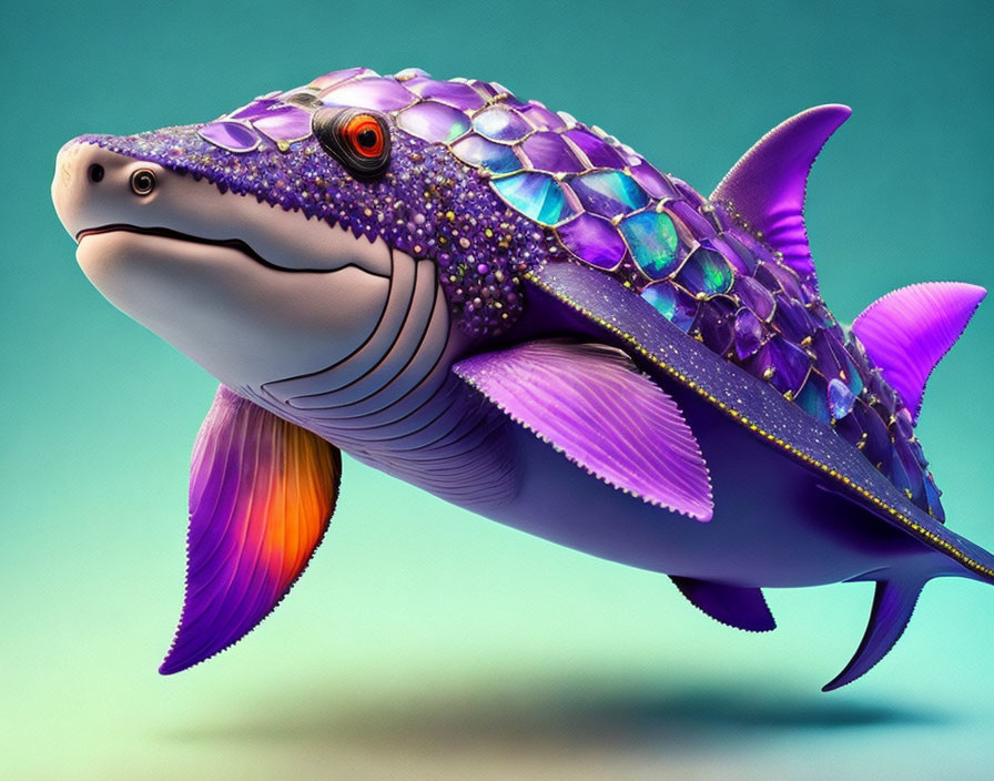 Colorful Fish-Turtle Hybrid with Purple Shell and Bright Fins