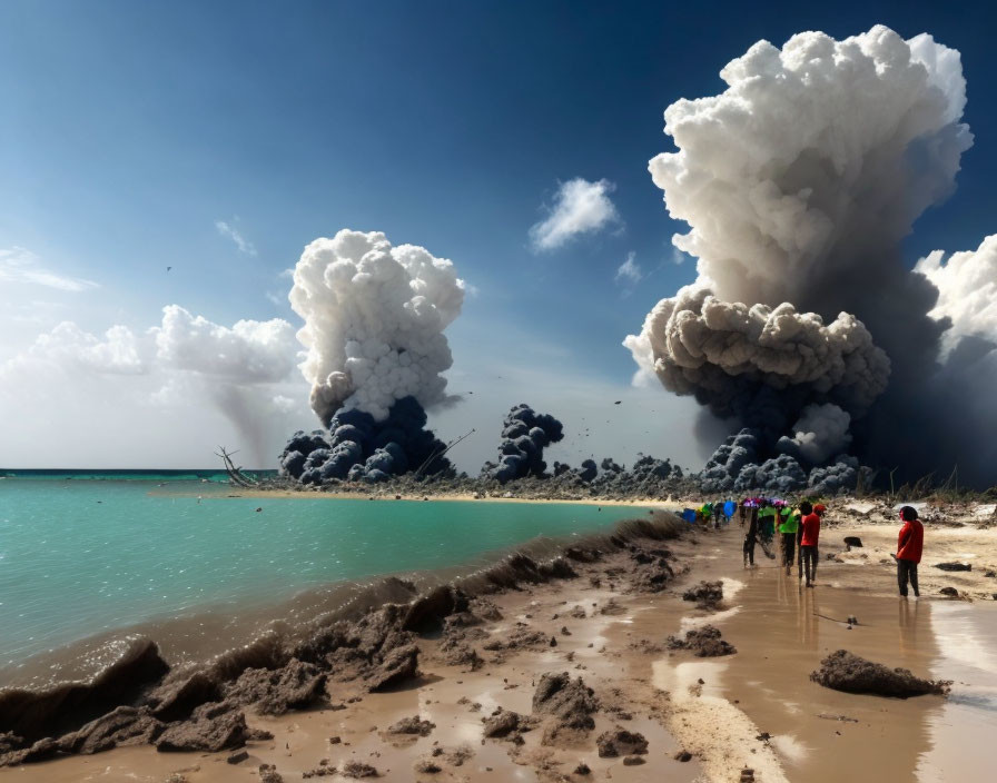 Beachgoers witness massive eruption over ocean