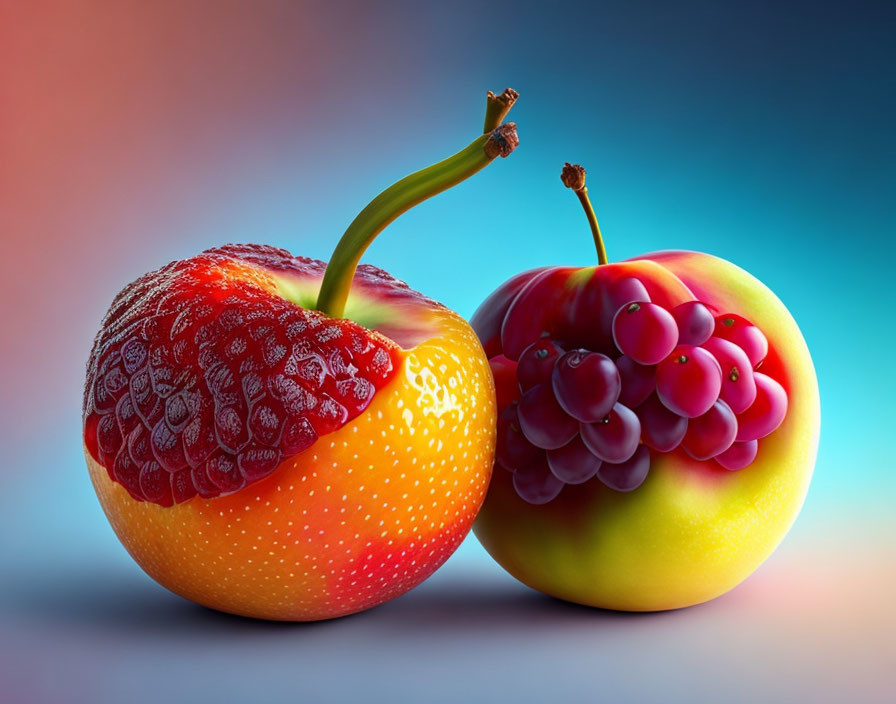 Hybrid fruits with unique combinations on gradient background