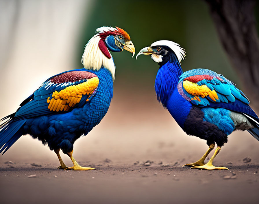 Colorful Pheasants in Nature Scene with Soft Background