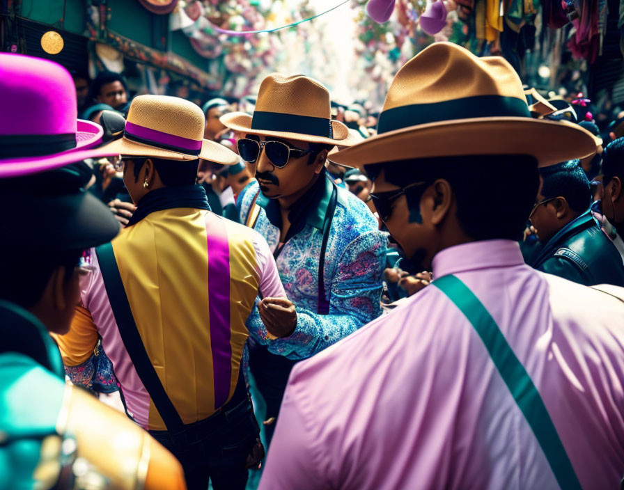 Colorful Suits and Fedora Hats in Festive Atmosphere