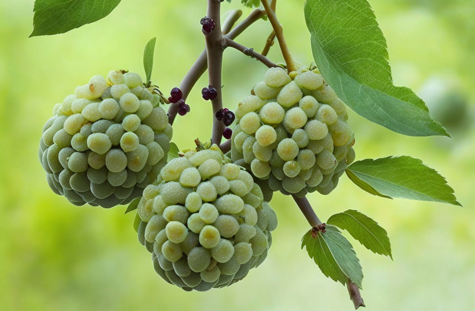 Ripe Green Sugar Apples Hanging from Tree Branch