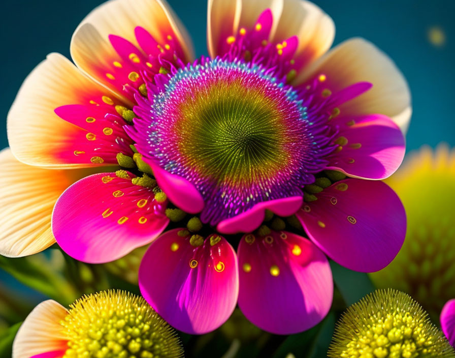 Colorful Close-Up of Pink and Yellow Petal Flowers