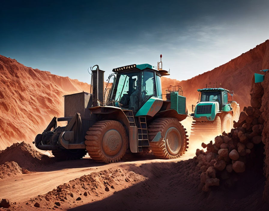 Heavy-duty construction vehicle at terracotta excavation site