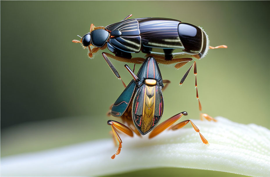 Colorful Insects on White Flower Petal with Long Legs