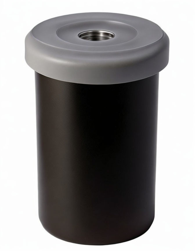 Black Swing-Top Wastebasket on White Background