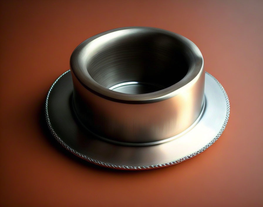 Brushed Metal Ashtray on Reflective Surface with Amber Background