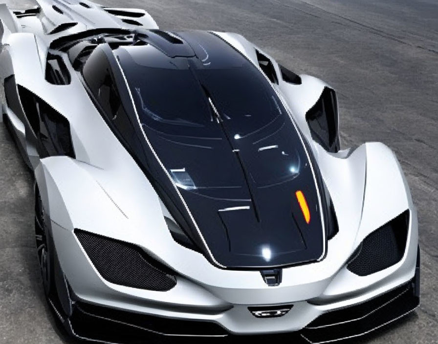 White and Black Aerodynamic Sports Car with Aggressive Design