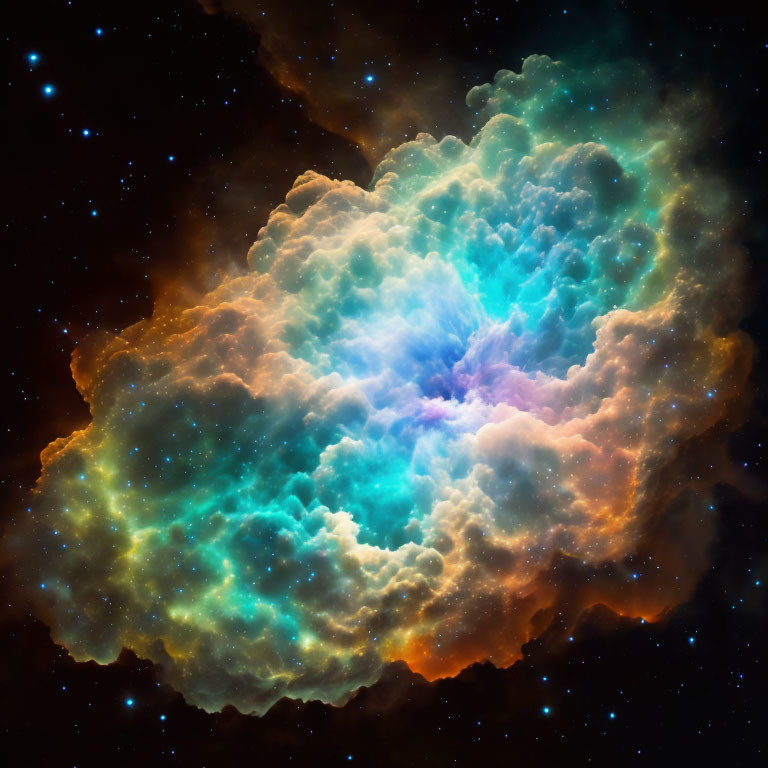 Colorful Nebula Transitioning from Blue to Orange on Starry Background