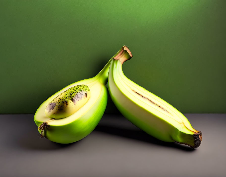 Bananas with Zipper and Kiwi on Green Background