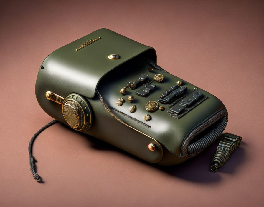 Classic Green Radio with Gold Accents and Multiple Dials on Warm Background