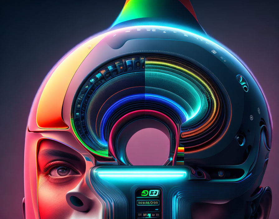 Futuristic humanoid digital art with colorful, illuminated head