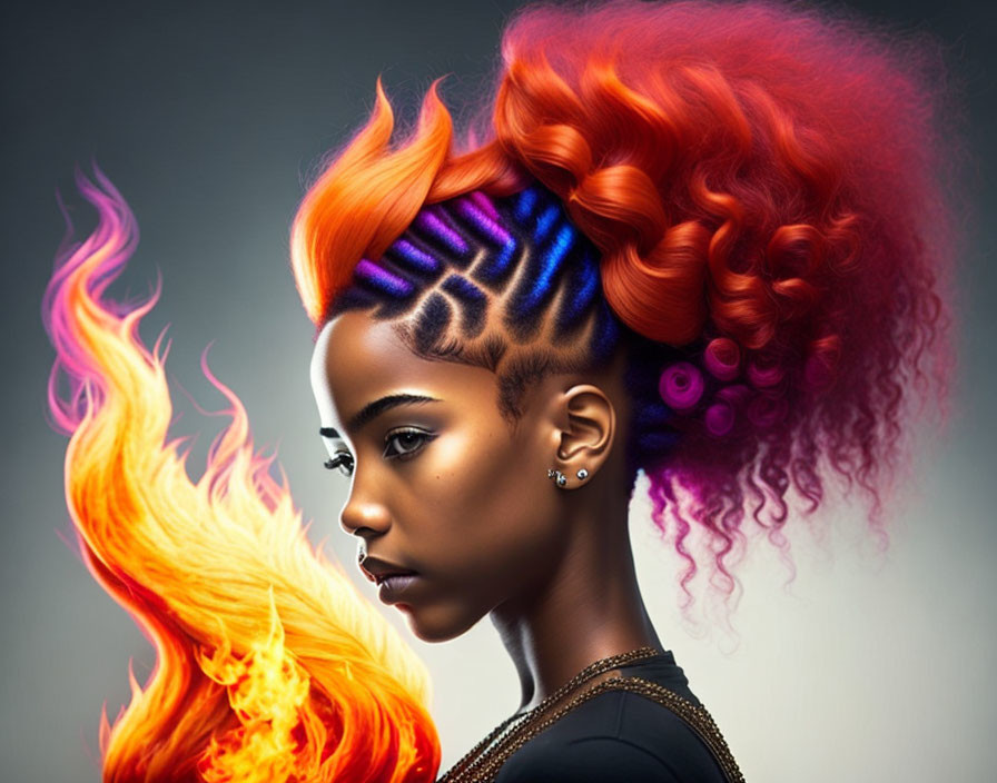 Vivid Purple Light Pattern Undercut on Fiery Orange Hair