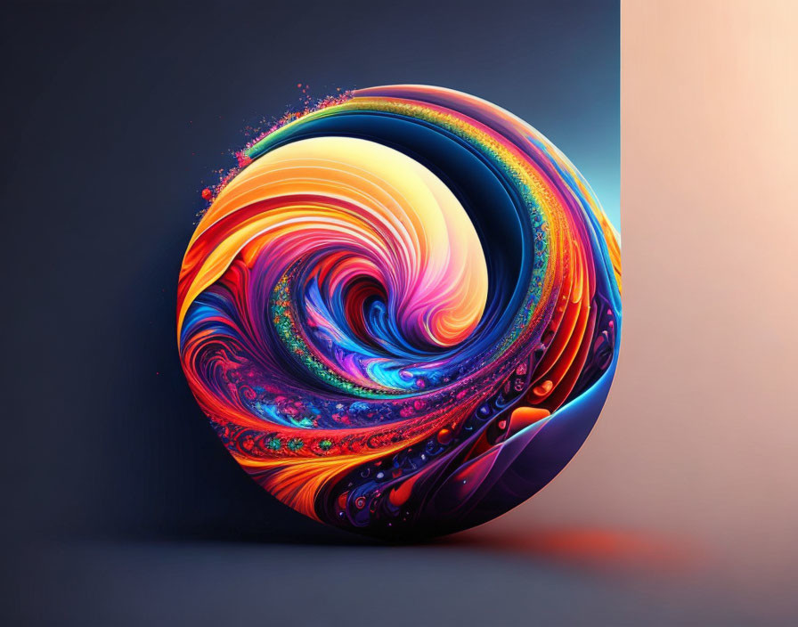 Colorful Abstract Swirl with Intricate Patterns on Dual-Tone Background