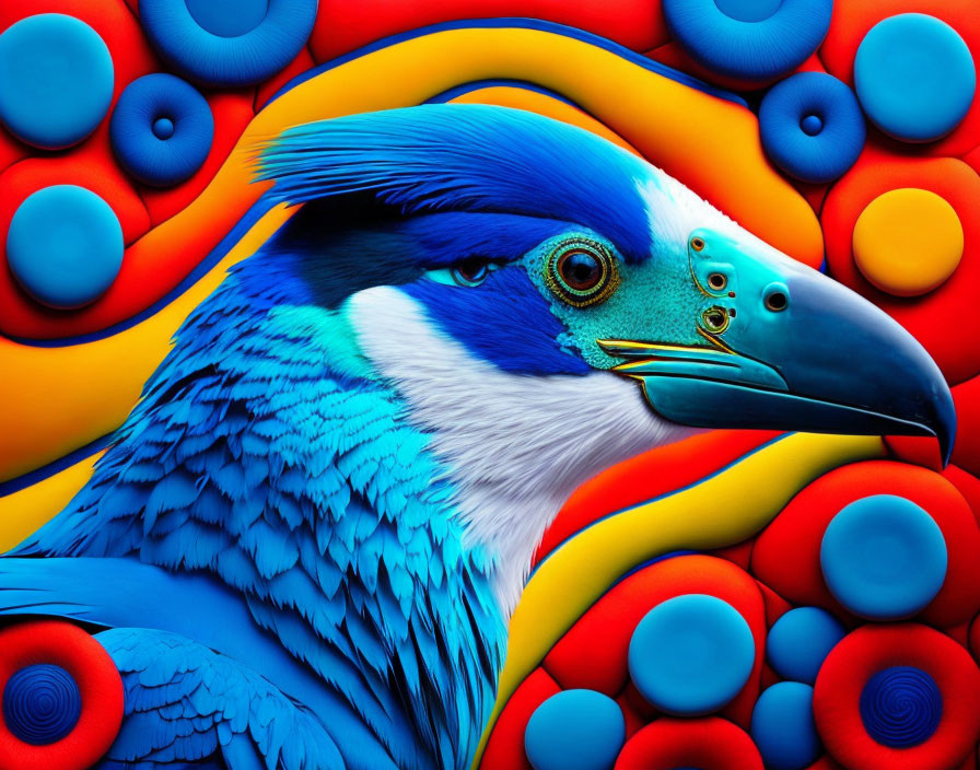 Vivid Stylized Blue Bird in Abstract Digital Art