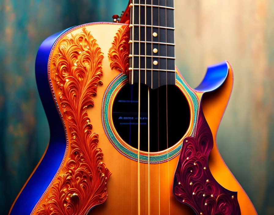 Colorful Intricate Patterns on Ornate Acoustic Guitar