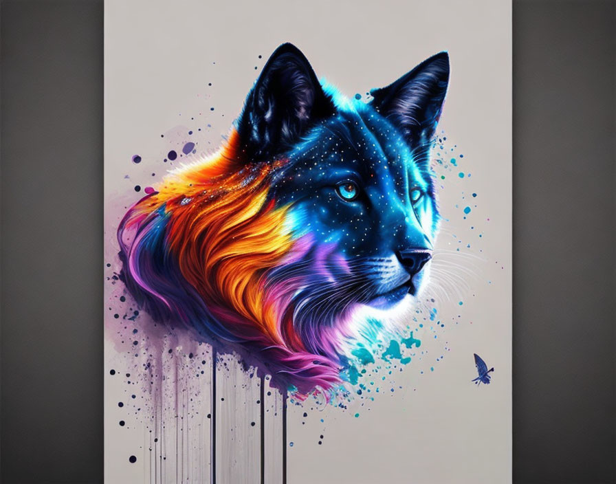 Colorful Cat's Head Artwork with Nebula Pattern & Stars