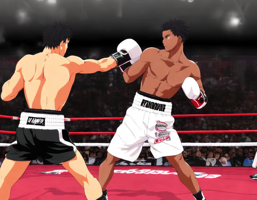 Animated boxers in ring with crowd cheering