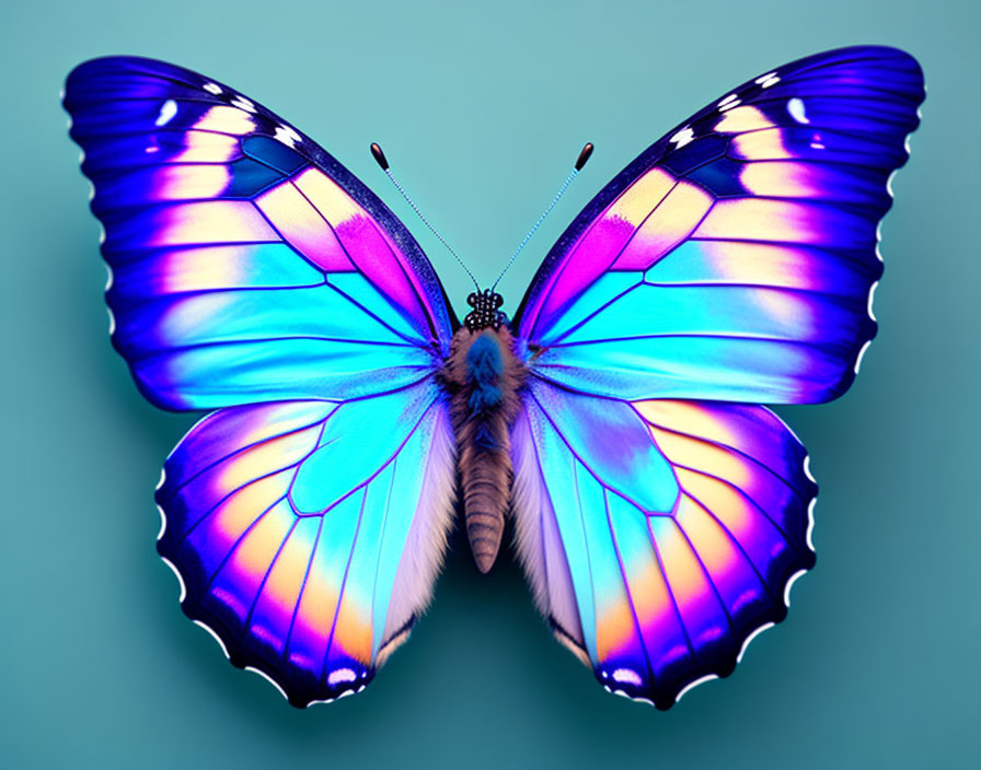 Colorful Butterfly with Blue and Purple Wings on Teal Background