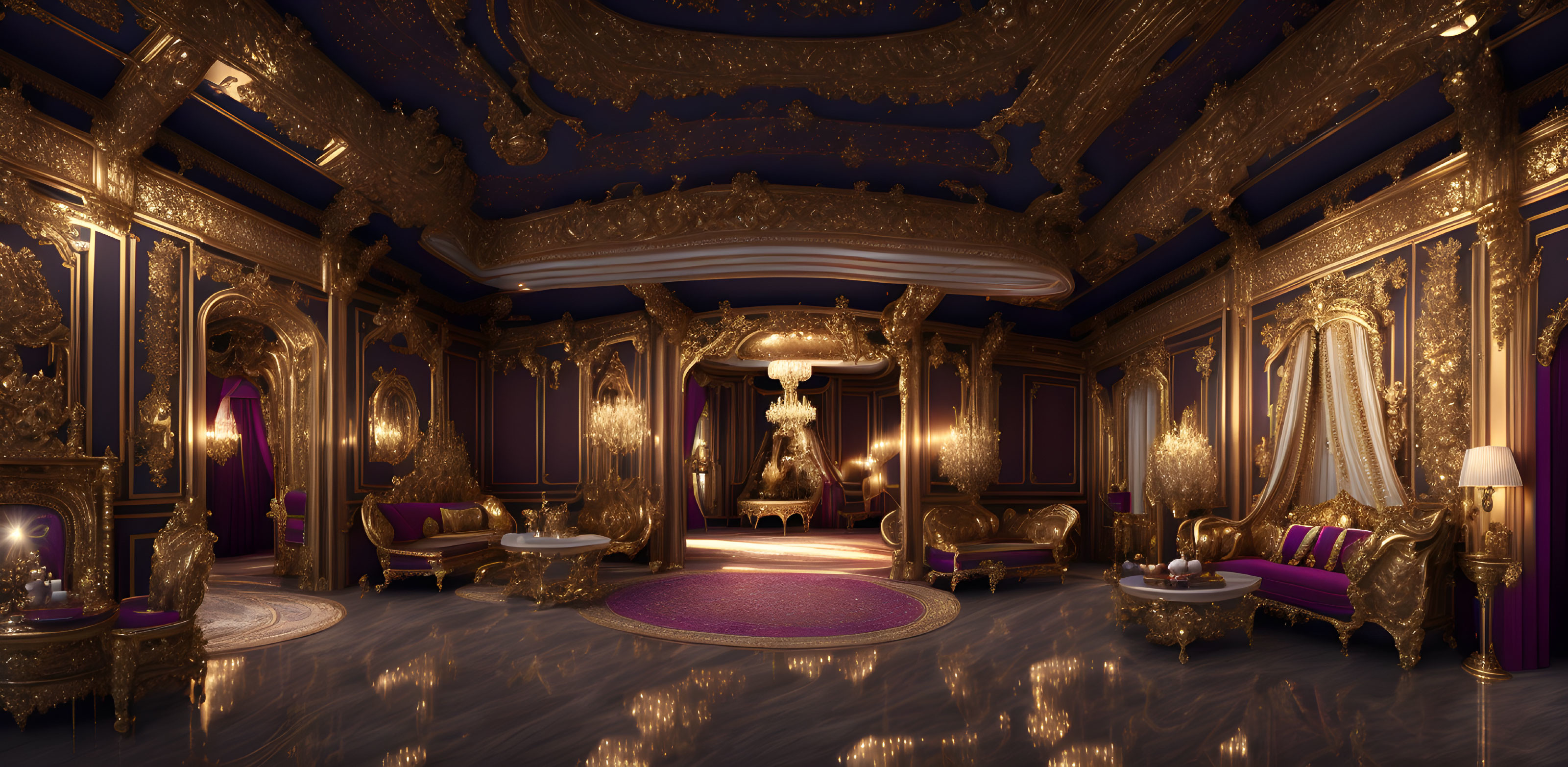 Luxurious Purple and Gold Decor in Opulent Room