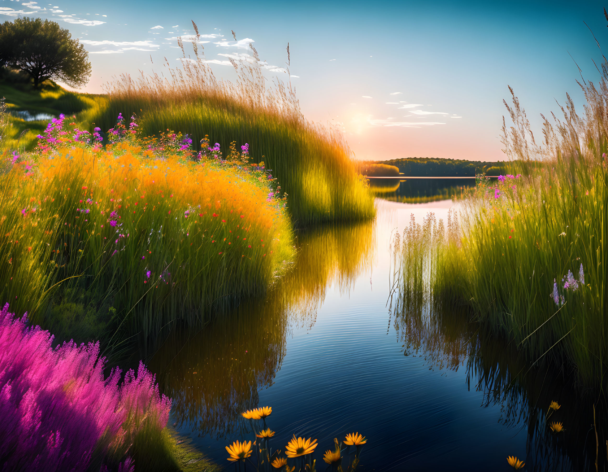 grass by the lake